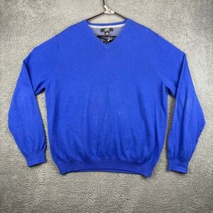 Foxcroft Mens XXL Blue V Neck Cashmere Blend Long Sleeve Sweater